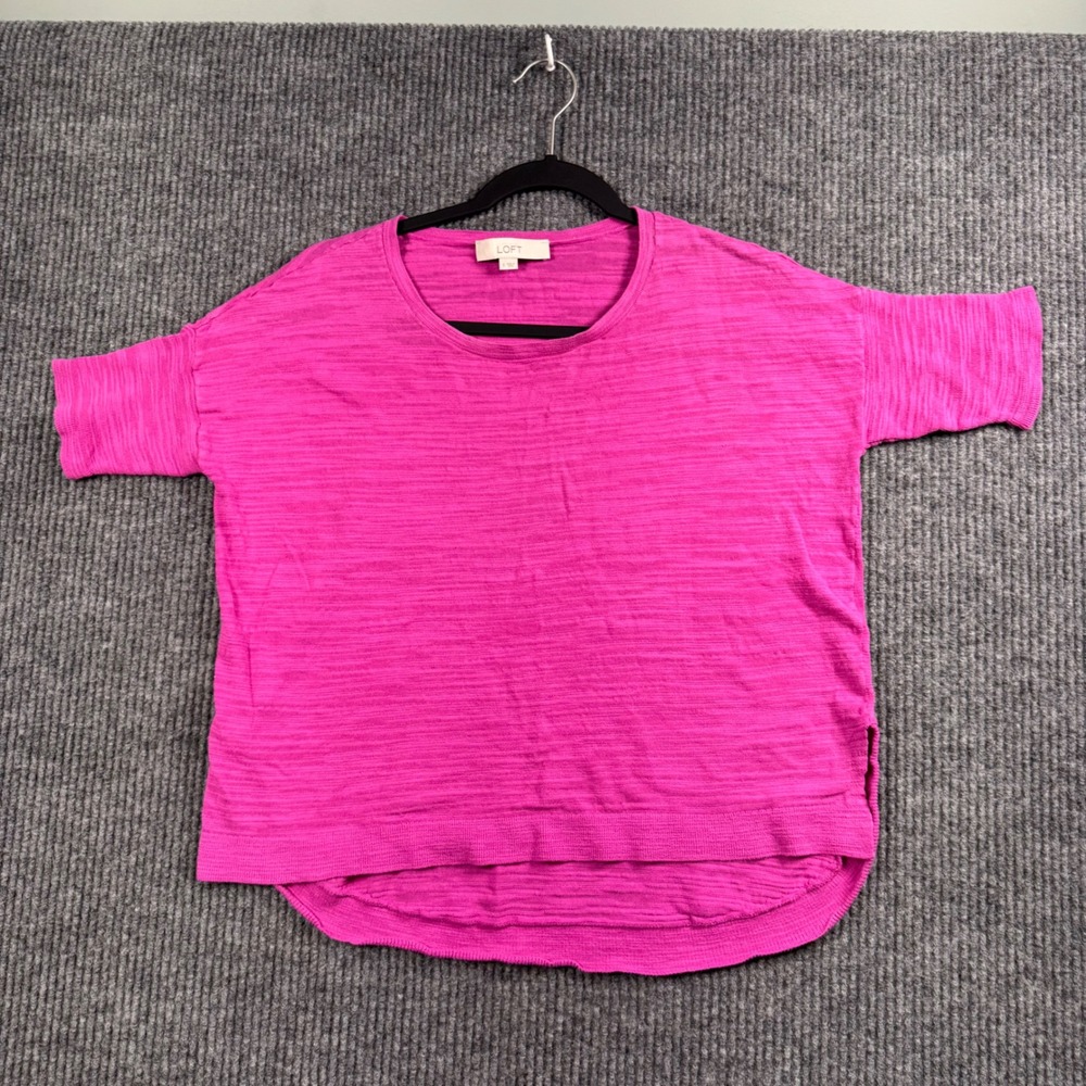LOFT Pink Slub Knit Top Womens Small Barbiecore Casual Minimalist‎ Tee